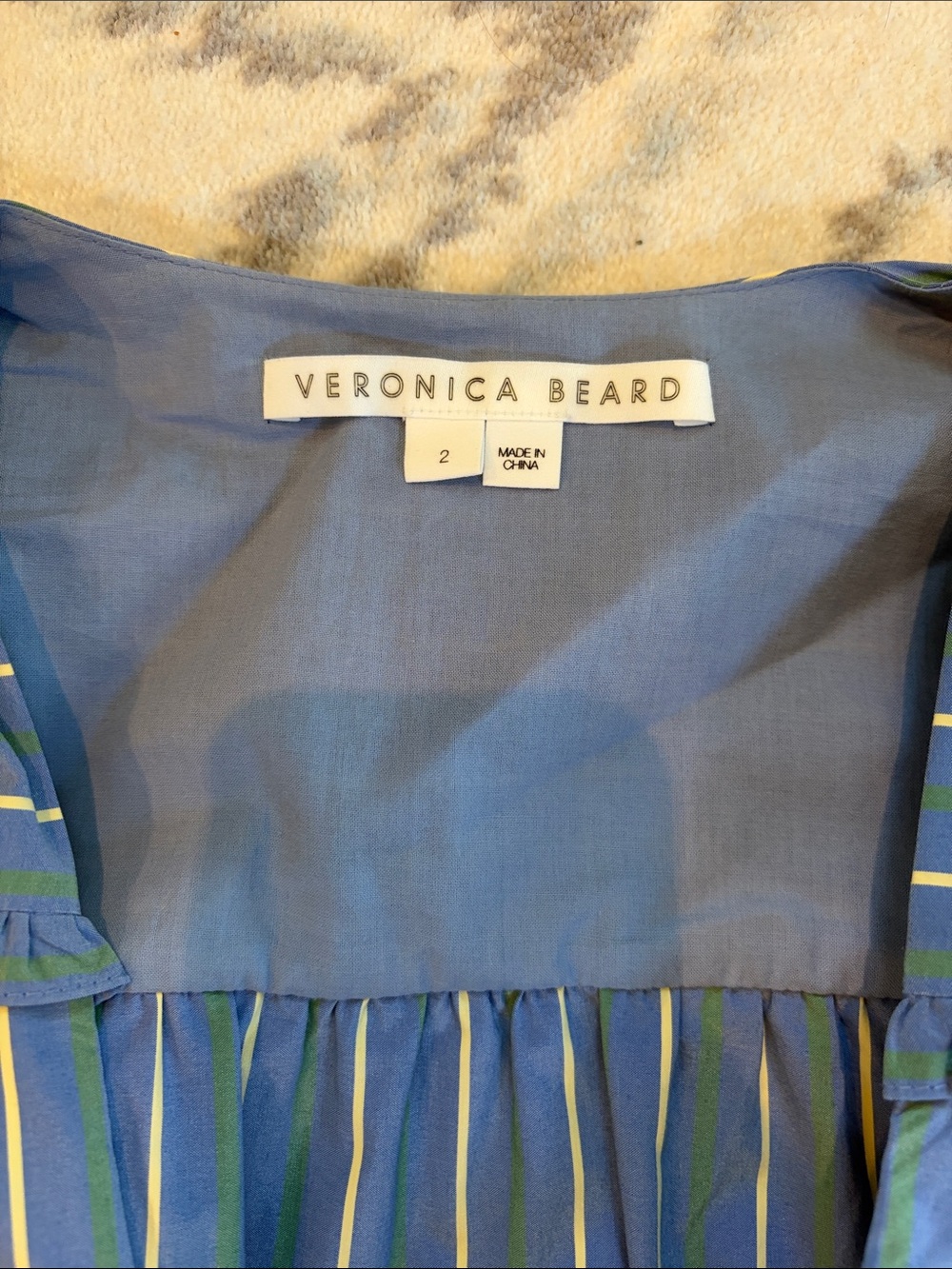 Veronica Beard Blue Striped Ruched Midi Dress - Picture 2 of 9